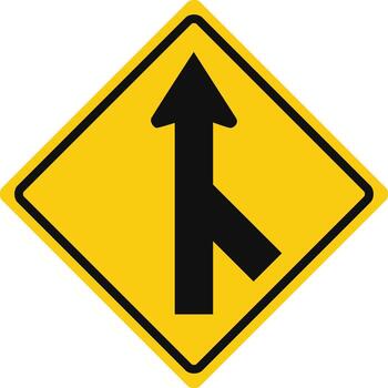 Rhomboid traffic signal in yellow and black, isolated on white background. Warning of merging traffic from the right vector