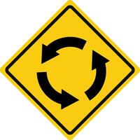 Rhomboid traffic signal in yellow and black, isolated on white background. Warning of roundabout ahead vector