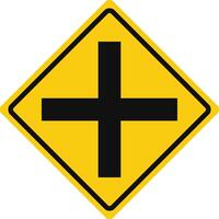 Rhomboid traffic signal in yellow and black, isolated on white background. Warning of crossroad vector