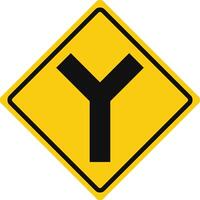 Rhomboid traffic signal in yellow and black, isolated on white background. Warning of Y intersection vector