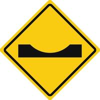 Rhomboid traffic signal in yellow and black, isolated on white background. Warning of dangerous dip vector