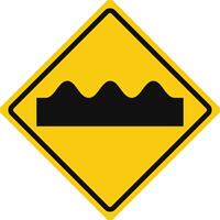 Rhomboid traffic signal in yellow and black, isolated on white background. Warning of humb or rough road vector