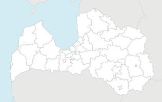 regional blank map of Latvia with state cities and municipalities and administrative divisions, and neighbouring countries and territories. Editable and clearly labeled layers. vector