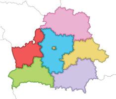 illustrated blank map of Belarus with regions or oblasts and administrative divisions, and neighbouring countries. Editable and clearly labeled layers. vector