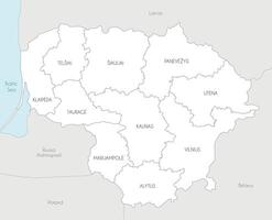 regional map of Lithuania with counties and administrative divisions, and neighbouring countries and territories. Editable and clearly labeled layers. vector