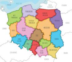 illustrated map of Poland with provinces and administrative divisions, and neighbouring countries and territories. Editable and clearly labeled layers. vector