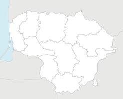 regional blank map of Lithuania with counties and administrative divisions, and neighbouring countries and territories. Editable and clearly labeled layers. vector