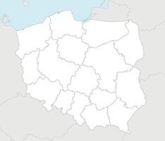 blank map of Poland with provinces and administrative divisions, and neighbouring countries and territories. Editable and clearly labeled layers. vector
