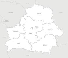 map of Belarus with regions or oblasts and administrative divisions, and neighbouring countries. Editable and clearly labeled layers. vector