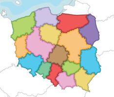 illustrated blank map of Poland with provinces and administrative divisions, and neighbouring countries and territories. Editable and clearly labeled layers. vector