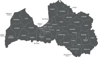 regional map of Latvia with state cities and municipalities, and administrative divisions. Editable and clearly labeled layers. vector