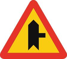 Triangular traffic signal in yellow and red, isolated on white background. Temporary warning of side road on the right vector