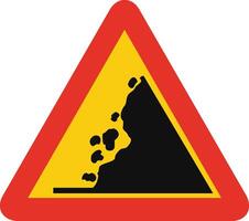 Triangular traffic signal in yellow and red, isolated on white background. Temporary warning of falling rocks vector