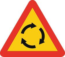 Triangular traffic signal in yellow and red, isolated on white background. Temporary warning of roundabout ahead vector