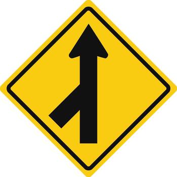 Rhomboid traffic signal in yellow and black, isolated on white background. Warning of merging traffic from the left vector