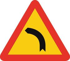 Triangular traffic signal in yellow and red, isolated on white background. Temporary warning of left hand curve vector