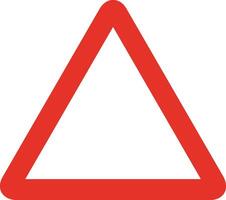 Triangular traffic signal in white and red, isolated on white background. Warning signal vector