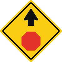 Rhomboid traffic signal in yellow and black, isolated on white background. Warning of stop ahead vector