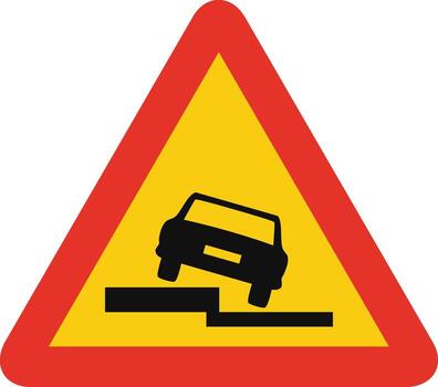 Triangular traffic signal in yellow and red, isolated on white background. Temporary warning of side slope on the left vector