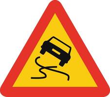Triangular traffic signal in yellow and red, isolated on white background. Temporary warning of slippery road vector
