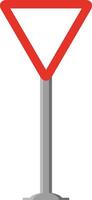 Triangular traffic signal in white and red, with stick and isolated on white background. Mandatory Give way. vector