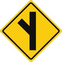 Rhomboid traffic signal in yellow and black, isolated on white background. Warning of side road on the left at a acute angle vector