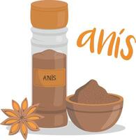 anise illustration isolated in cartoon style. Spanish name. Herbs and Species Series vector