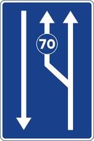 Rectangular traffic signal in blue and white, isolated on white background. Lanes reserved for traffic based on indicated speed vector