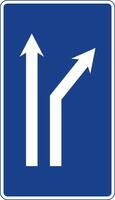 Rectangular traffic signal in blue and white, isolated on white background. Fork to the right on a two-lane road vector