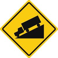 Rhomboid traffic signal in yellow and black, isolated on white background. Warning of steep descent vector