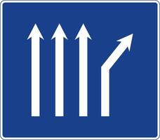 Rectangular traffic signal in blue and white, isolated on white background. Fork to the right on a four-lane road vector