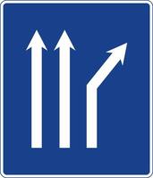 Rectangular traffic signal in blue and white, isolated on white background. Fork to the right on a three-lane road vector
