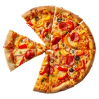 Hyper-Realistic Veg Cheesy Pizza With Mozzarella On Transparent Background png