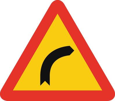 Triangular traffic signal in yellow and red, isolated on white background. Temporary warning of right hand curve vector