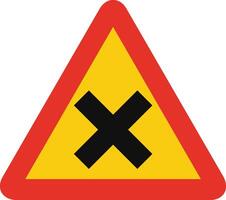 Triangular traffic signal in yellow and red, isolated on white background. Temporary warning of crossroad ahead with priority on the right vector