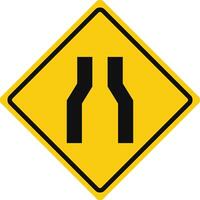 Rhomboid traffic signal in yellow and black, isolated on white background. Warning of narrow road ahead vector
