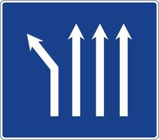 Rectangular traffic signal in blue and white, isolated on white background. Fork to the left on a four-lane road vector