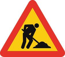 Triangular traffic signal in yellow and red, isolated on white background. Temporary warning of men at work vector
