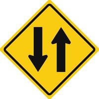Rhomboid traffic signal in yellow and black, isolated on white background. Warning of two-way traffic straight ahead vector
