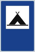 Rectangular traffic signal in blue and white, isolated on white background. Camping area vector