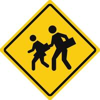Rhomboid traffic signal in yellow and black, isolated on white background. Warning of proximity of a school or playground vector