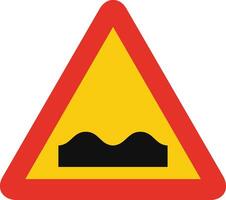 Triangular traffic signal in yellow and red, isolated on white background. Temporary warning of humb or rough road vector