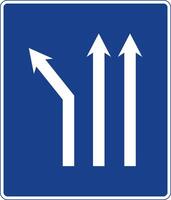 Rectangular traffic signal in blue and white, isolated on white background. Fork to the left on a three-lane road vector
