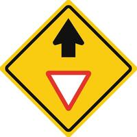 Rhomboid traffic signal in yellow and black, isolated on white background. Warning of yield ahead vector