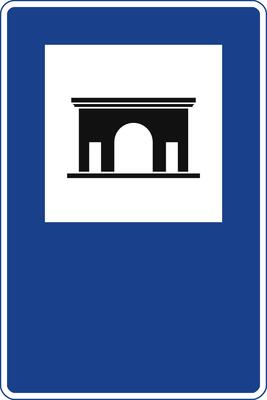 Rectangular traffic signal in blue and white, isolated on white background. Monument