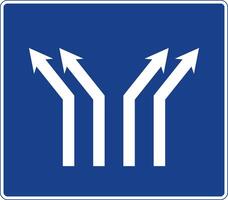 Rectangular traffic signal in blue and white, isolated on white background. Fork on a four-lane road vector