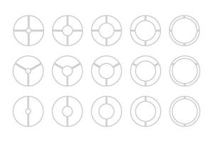 Circle division on 2, 3, 4 equal parts. Wheel round divided diagrams with two, three, four segments. Set of infographic. Coaching blank. Section graph. Pie, pizza chart icons. Outline donut charts. vector