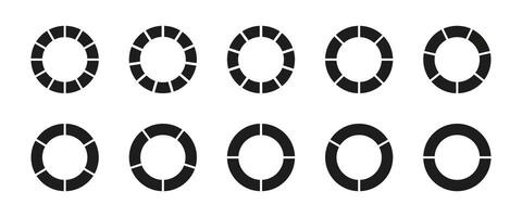 Coaching blank. Wheel round divided with two, three, four, five, six, seven, eight, nine, ten, eleven segments. Infographic diagrams. Circle division on 2, 3, 4, 5, 6, 7, 8, 9, 10, 11 equal parts. Eps vector