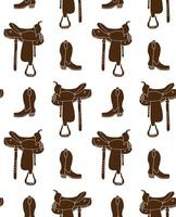 Seamless pattern of brown boot and saddle vector