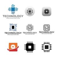 Set of Technology logo. Artificial intelligence AI processor chip icon. AI Processor circuit set. vector